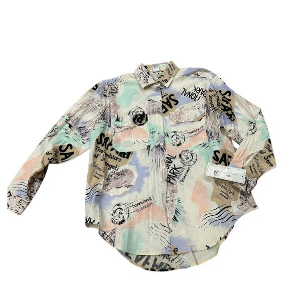 NWT Vintage 1990s Safari Big Cat Graphic Print Button Down Shirt / Oversized - - Picture 5 of 5